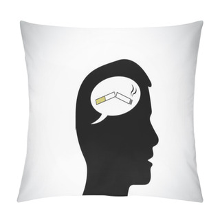 Personality  Man Silhouette Thinking Positively Of Quiting Smoking Thought. Black Young Male Person Head Silhouette With White Talk Bubble Callout Having A Broken Cigarette - Quit Smoking Concept Illustration Pillow Covers