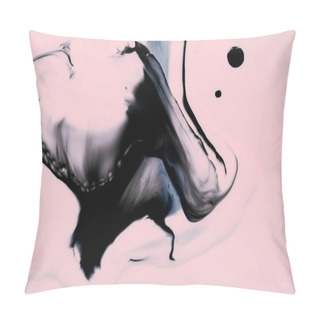 Personality  Creative Liquid Black And White Ink Fluid Texture On Pink Background. Minimalistic Trendy Style. Hand Painted Wallpaper. Modern Contemporary Art. Isolated Backdrop. Brush Splatter. Imagination Game Pillow Covers