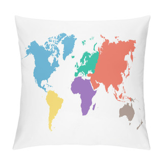 Personality  Vector World Map With Continent In Different Color ( Flat Design )  Pillow Covers