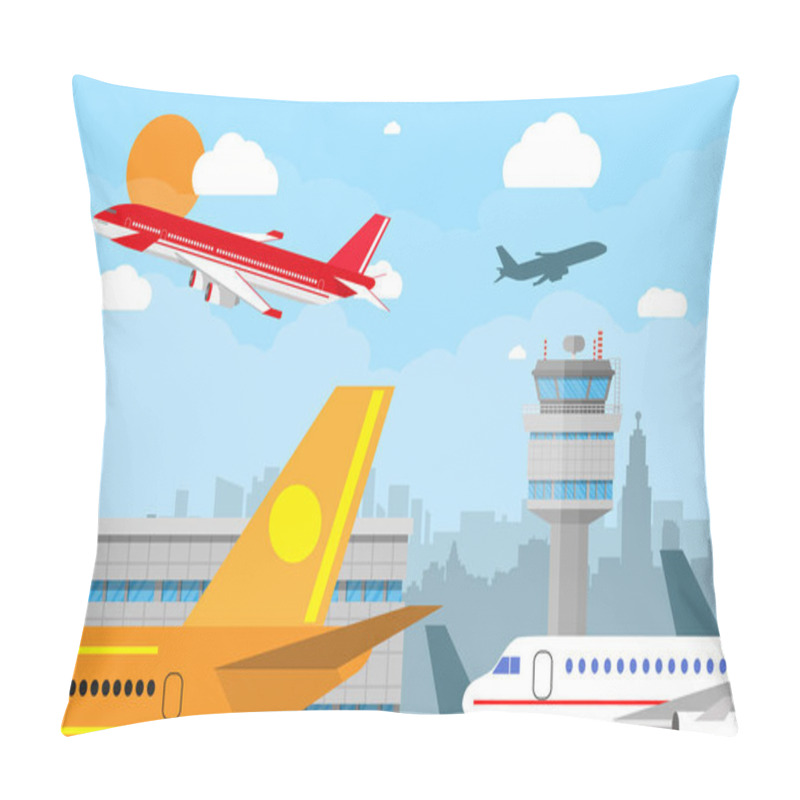 Personality  Airport control tower and flying airplane pillow covers