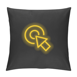 Personality  Arrow Pointing The Center Of A Circular Button Of Two Concentric Circles Yellow Glowing Neon Icon Pillow Covers