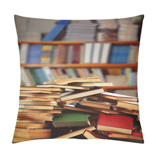 Personality  Many Books On Table On Bookshelves Background Pillow Covers