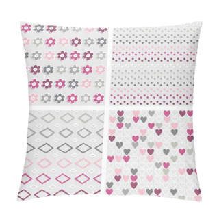 Personality  Set Of White Gray Pink Vector Seamless Patterns With Flowers Dots Diamonds And Hearts On Light Background Pillow Covers
