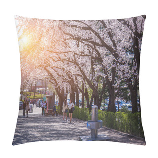 Personality  Cherry Blossom Festival In Spring In Seoul Grand Park, South Korea.  Pillow Covers