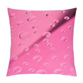 Personality  Close-up View Of Transparent Clean Dew Drops On Pink Background        Pillow Covers