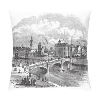 Personality  Albert Bridge In Glasgow Scotland Vintage Engraving Pillow Covers