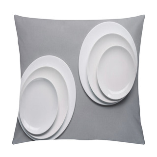 Personality  Shiny White Kitchen Ceramic Plates On Grey Background Pillow Covers