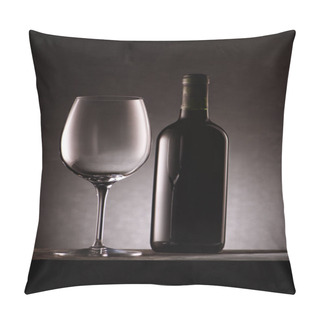 Personality  Bottle Of Wine With Empty Glass On Black Pillow Covers