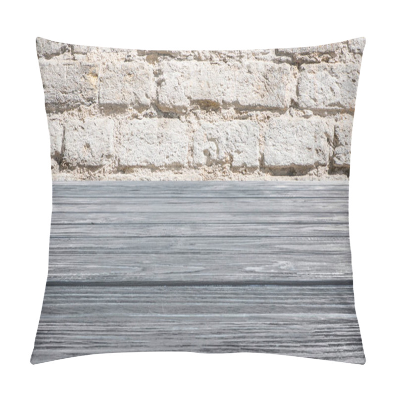 Personality  Template Of Grey Wooden Floor With White Brick Wall On Background  Pillow Covers