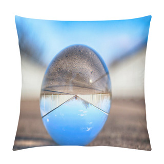 Personality  Long Bridge In Wroclaw, Poland. View Through A Glass, Crystal Ball (lensball) For Refraction Photography. Pillow Covers