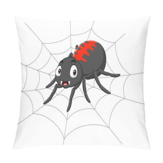Personality  Vector Illustration Of Cartoon Spider On The Cobweb Pillow Covers