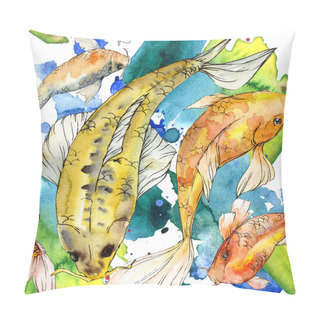 Personality  Watercolor Aquatic Underwater Colorful Tropical Fish Set. Red Sea And Exotic Fishes Inside: Golden Fish. Pillow Covers
