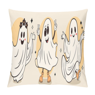 Personality  Groovy Retro Halloween Ghost. Spooky Vibes. Vector Stock Illustration.  Pillow Covers