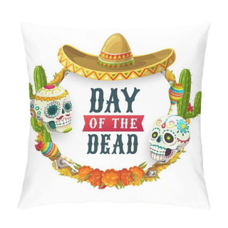 Personality  Day Of Dead Mexican Catrina Calavera In Sombrero Pillow Covers