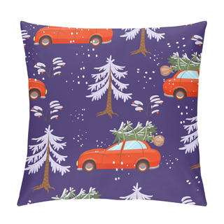 Personality  Cars Carry Christmas Trees. Seamless Pattern. Eps 10 Pillow Covers