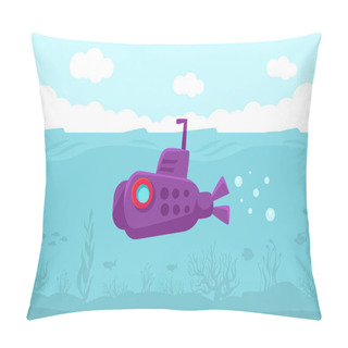 Personality  Purple Submarine In The Water. Vector Illustration. Pillow Covers