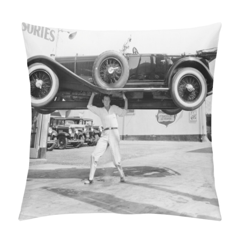Personality  Strong man lifting a car over his head pillow covers