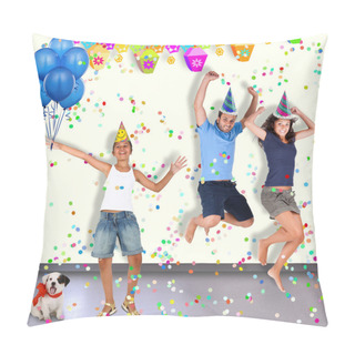 Personality  Three Boys And A Dog Are Having Fun At A Party Pillow Covers