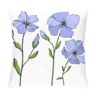 Personality  Vector Blue Flax Floral Botanical Flower. Wild Spring Leaf Wildflower Isolated. Engraved Ink Art. Isolated Flax Illustration Element On White Background. Pillow Covers