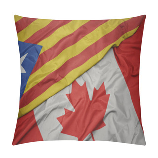 Personality  Waving Colorful Flag Of Canada And National Flag Of Catalonia. Pillow Covers