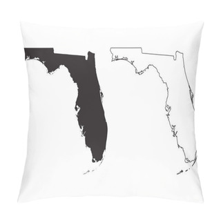 Personality  Florida FL State Maps. Black Silhouette And Outline Isolated On A White Background. EPS Vector Pillow Covers