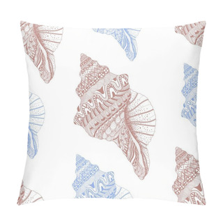 Personality  Zentangle Stylized Sea Cockleshell Seamless Pattern. Hand Drawn  Pillow Covers
