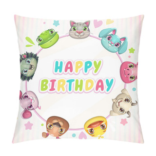 Personality  Cute Childish Birthday Card Template Pillow Covers