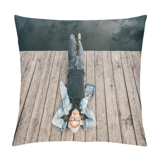 Personality  Man Resting On Wooden Bridge At Lake With Reflected Water Pillow Covers