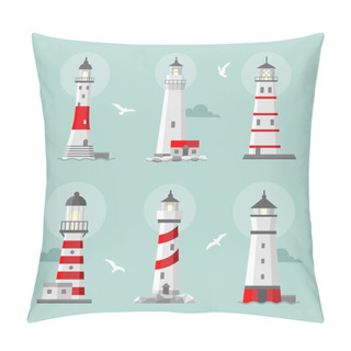 Personality  Vector Set Of Cartoon Flat Lighthouses  Pillow Covers