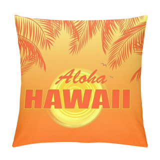 Personality  T-shirt Print With Aloha Hawaii Lettering, Sun And Orange Palm Leaves On Hot Yellow Background Pillow Covers