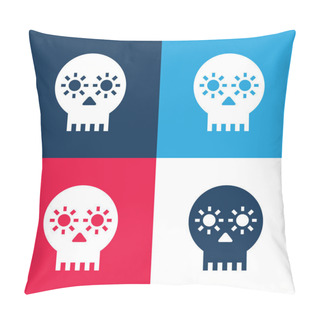 Personality  Artisanal Skull Of Mexico Blue And Red Four Color Minimal Icon Set Pillow Covers