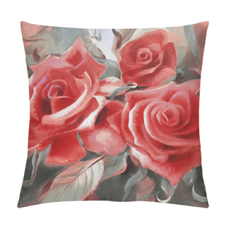 Personality  Red Roses Hand Painted On Canvas Pillow Covers