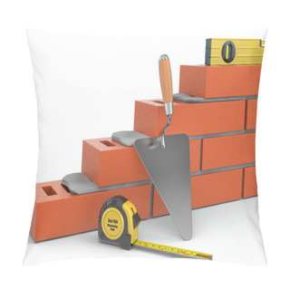 Personality  Construction Concept. Brick Wall Trowel And Level, Pillow Covers