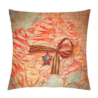 Personality  Map Of Battles In World War II. George Ribbon, Order Of The Red Star. Anniversary May 9 Victory Pillow Covers