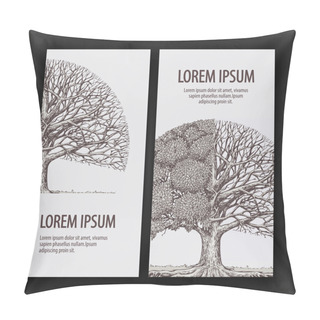 Personality  Vintage Vector Tree. Design Template Banner Ecology Or Nature, Forest. Hand-drawn Sketch Illustration Pillow Covers