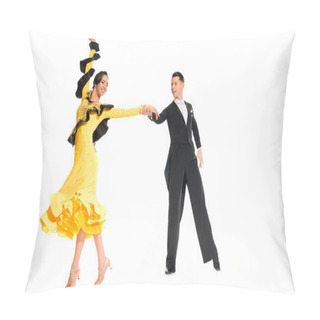 Personality  Elegant Young Couple Of Ballroom Dancers Dancing Isolated On White Pillow Covers