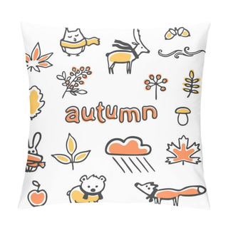 Personality  Set Of Autumn Illustrations. Vector Animals And Plants Pillow Covers