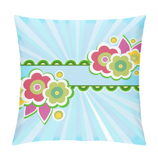 Personality  Frame With Flowers On Blue Background With Sunburst Pillow Covers
