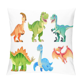 Personality  Set Of Cute Dinosaur Characters Vector Cartoon Illustration Pillow Covers