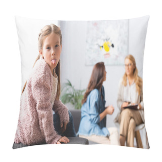 Personality  Daughter Fooling Around While Mother Talking To Psychologist Pillow Covers