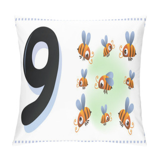 Personality  Collection Number For Kids: Farm Animals - Number Nine, Bee. Vec Pillow Covers