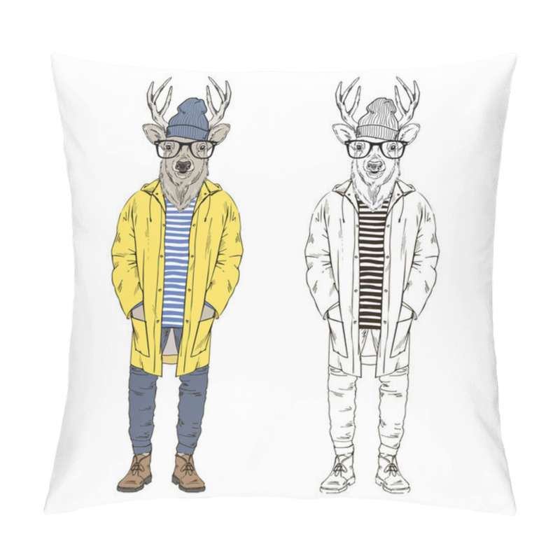 Personality  deer dressed up in yellow raincoat pillow covers