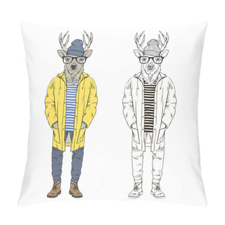 Personality  Deer Dressed Up In Yellow Raincoat Pillow Covers