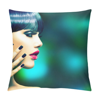 Personality  Fashion Woman Profile Portrait. Vogue Style Model Pillow Covers