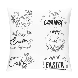 Personality  Six Handwritten Easter Phrases On The White Background, Font Style, Lettering, Calligraphy, Easter Day Pillow Covers