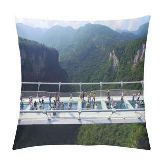 Personality  Aerial View Of The World's Longest And Highest Glass-bottomed Bridge Over The Zhangjiajie Grand Canyon At Wulingyuan Scenic And Historic Interest Area In Zhangjiajie City, Central China's Hunan Province, 20 August 2016 Pillow Covers