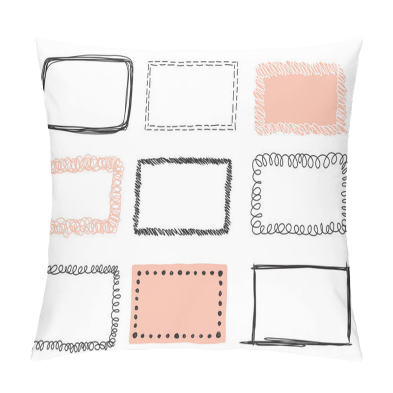 Personality  Set Hand drawn scribble frame isolated on white. Doodle frames style sketches. Shaded and hatched badges. Monochrome vector design elements. pillow covers