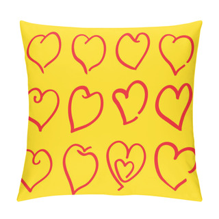 Personality  Childrens Doodles Of Heart Shapes On Yellow Background Pillow Covers