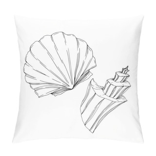 Personality  Vector Summer Beach Seashell Tropical Elements. Black And White Engraved Ink Art. Isolated Shells Illustration Element. Pillow Covers
