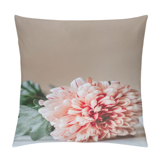 Personality  Chrysanthemum PIP Salmon On A White Table Pillow Covers